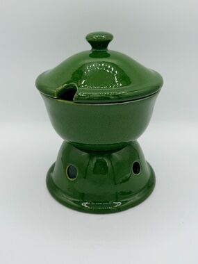 Vintage Pottery Barn Sausalito Green Stoneware Butter Warmer Set Portugal